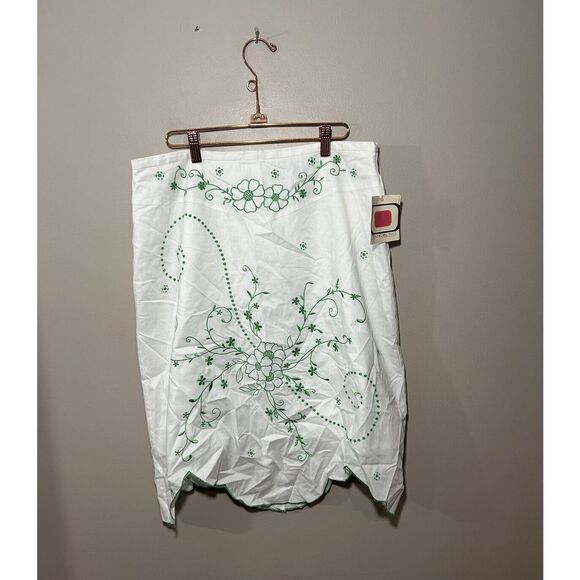 Bandolino Embroidered Tulip Hem Skirt Sz 12 Peasant Retro Boho Cotton White NWT - Picture 2 of 6